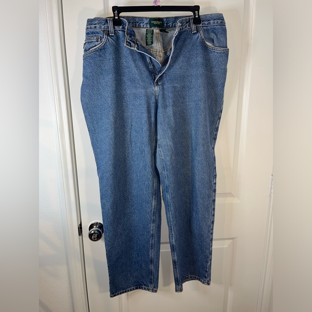 Lauren Jeans Co. Ralph Lauren VTG 100% Cotton Leather Patch Denim Jeans Sz 18W
